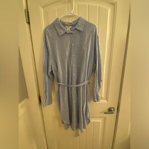h&m blue midi shirt dress
